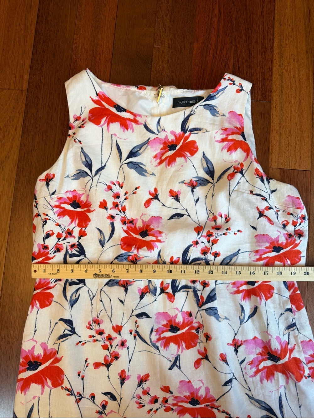 Ivanka Trump Cream Dress with Pink, Red, and Navy Floral Accents - Picture 4 of 8